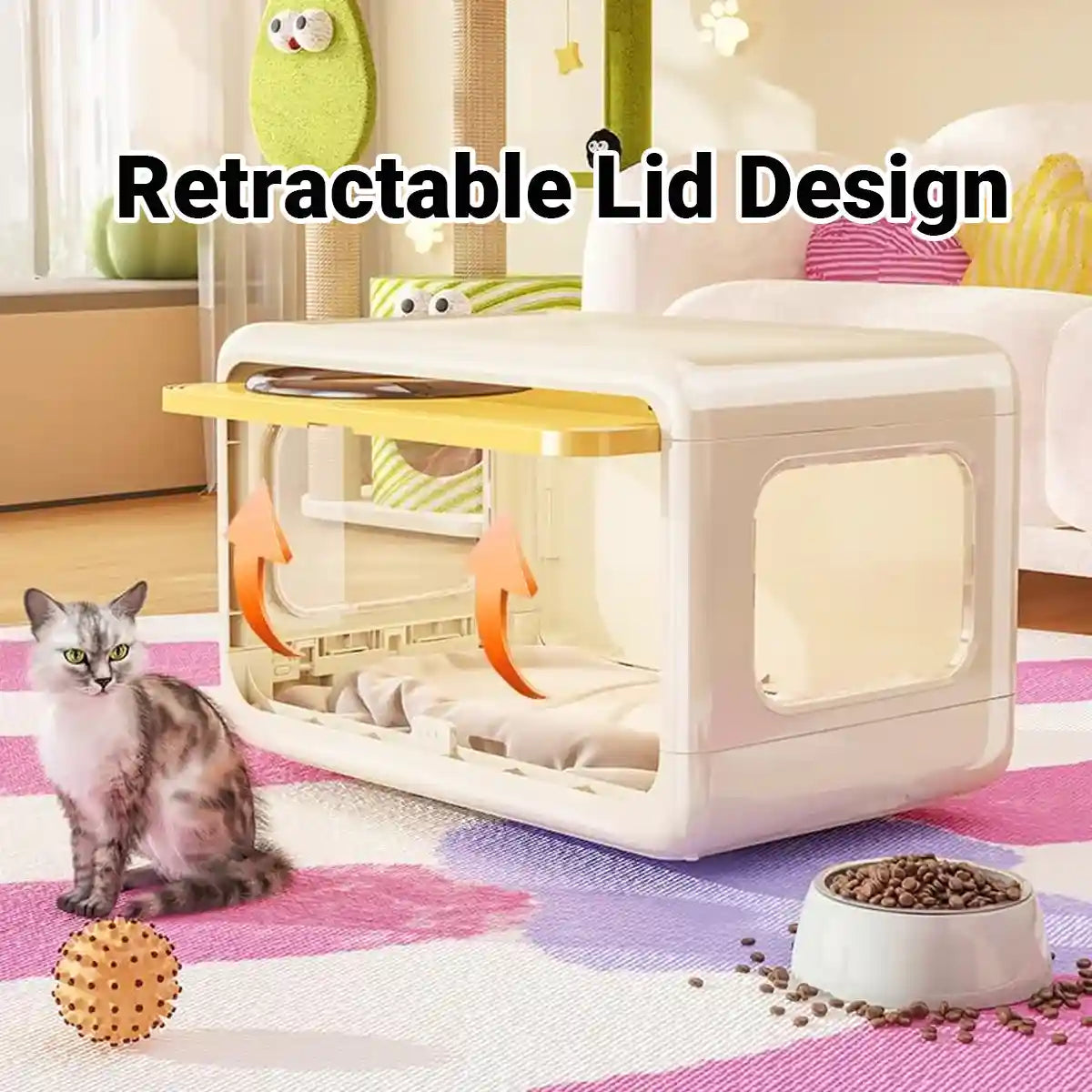 Semi-Enclosed Pet Nest Foldable Cat House With Retractable Lid