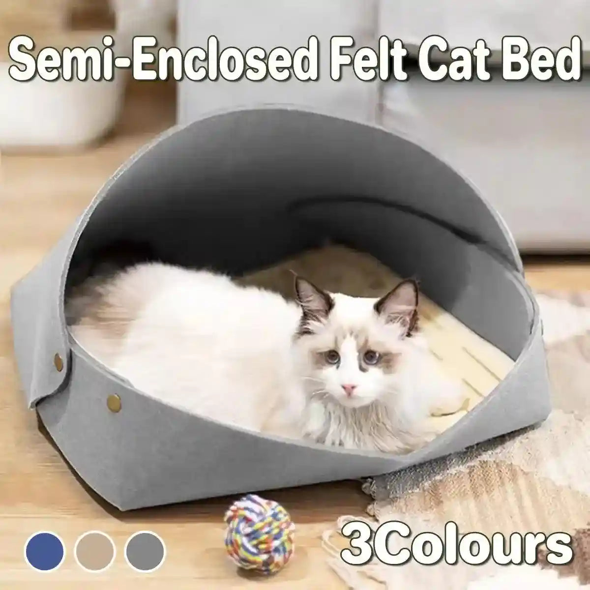 Semi-Enclosed Felt Cat Bed Comfortable & Stylish Cat Nest 3 Colors