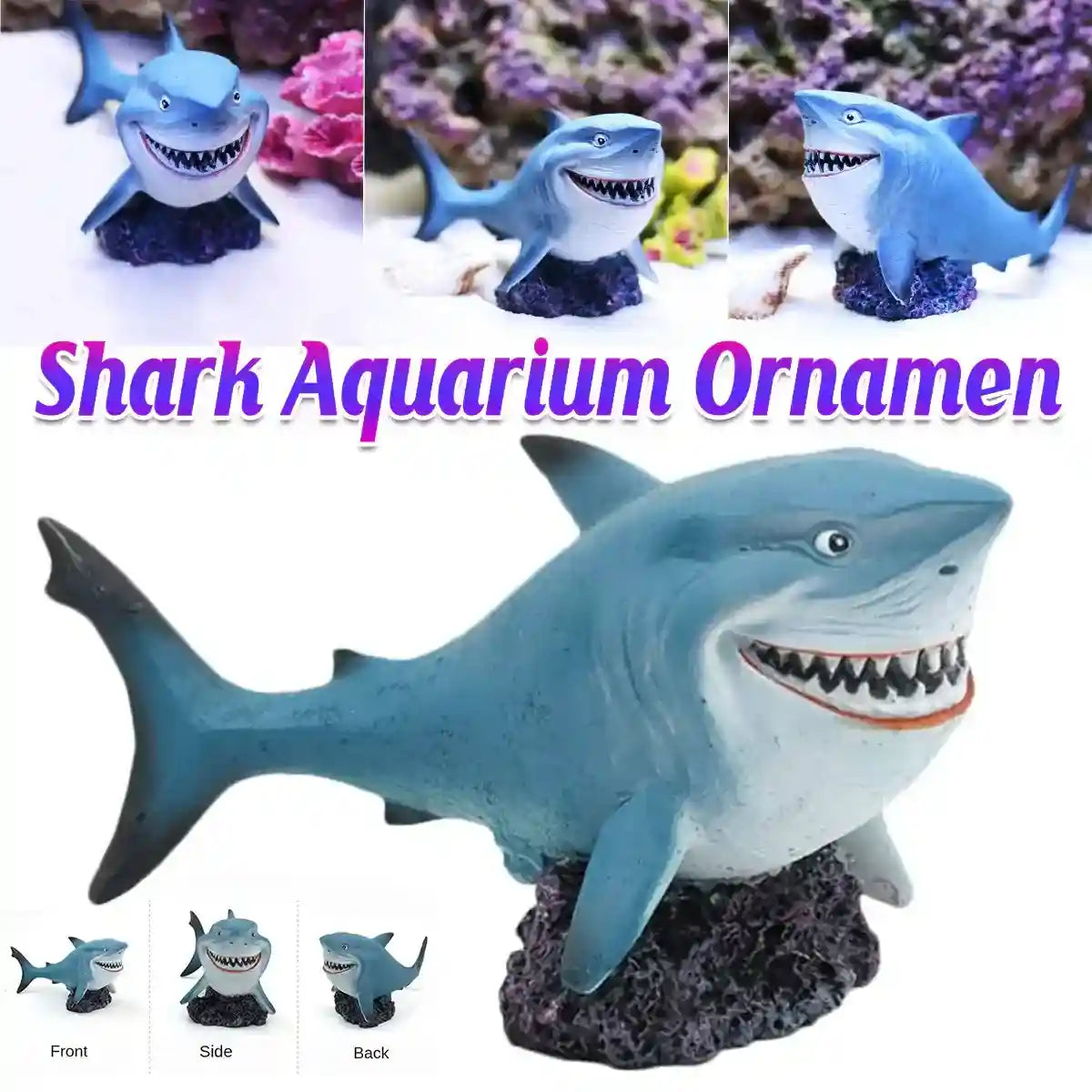 Shark aquarium ornament made of resin for freshwater and saltwater fish tanks