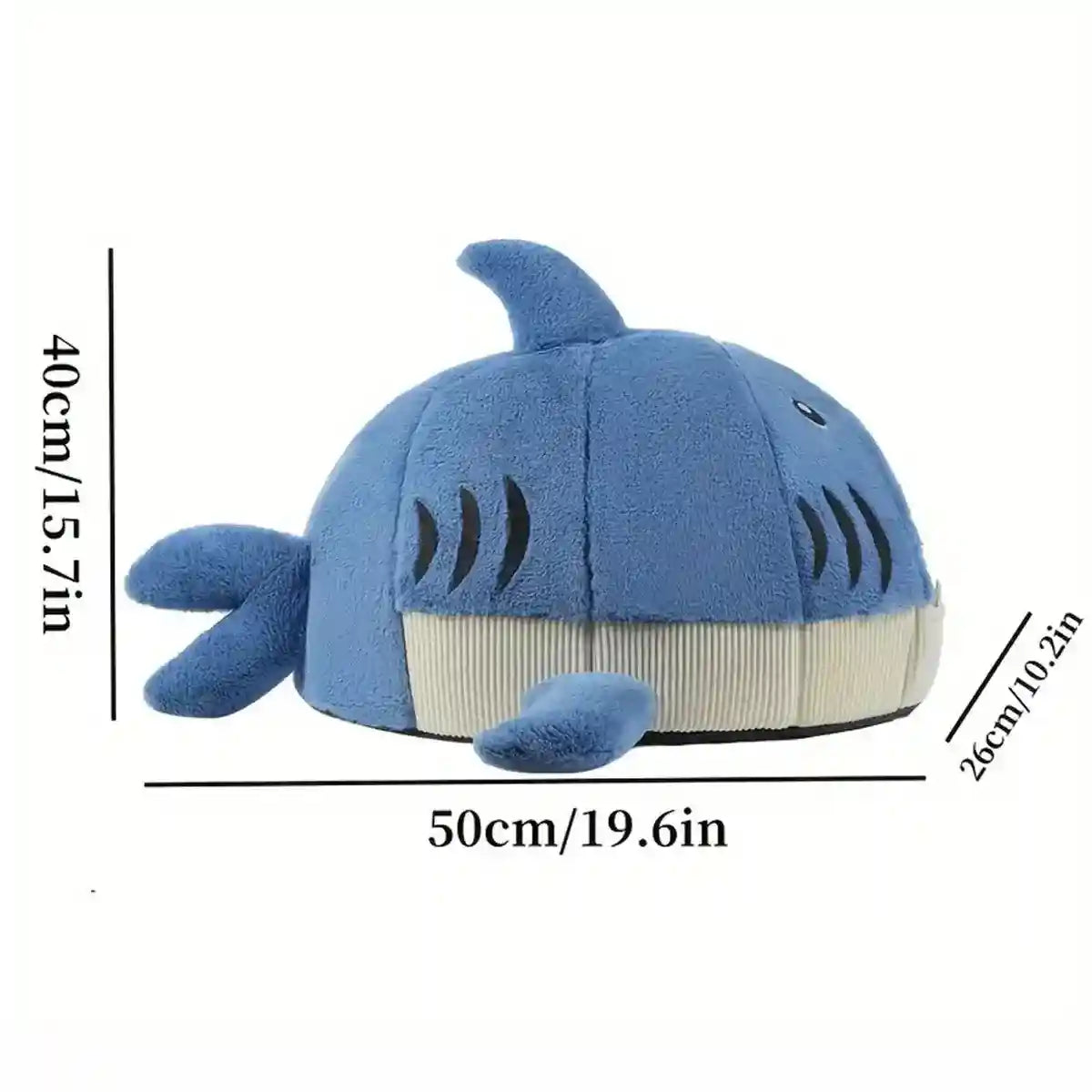 Shark Cat Cave Bed with Plush Cushion for Small Pets