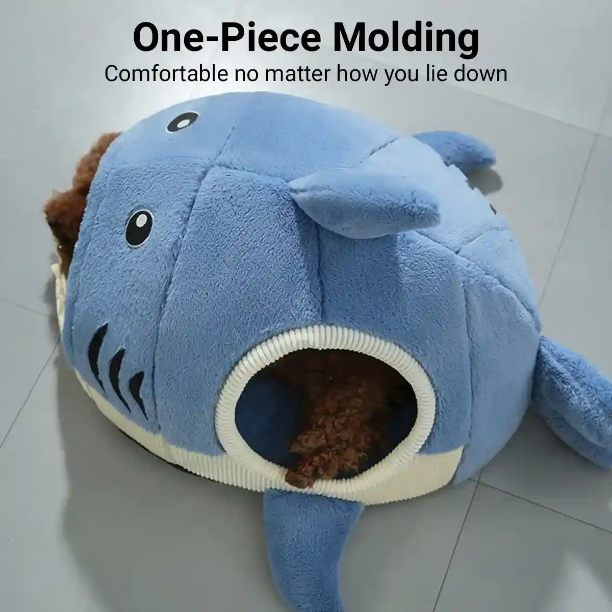 Shark Cat Cave Bed with Plush Cushion for Small Pets