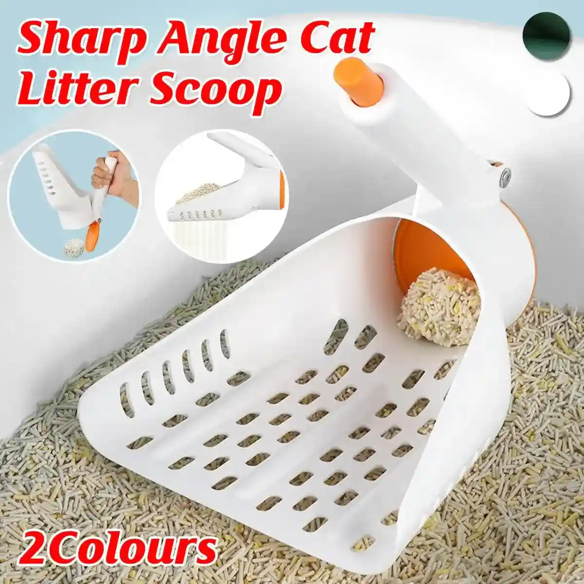 Sharp angle litter scoop with one-button disposal