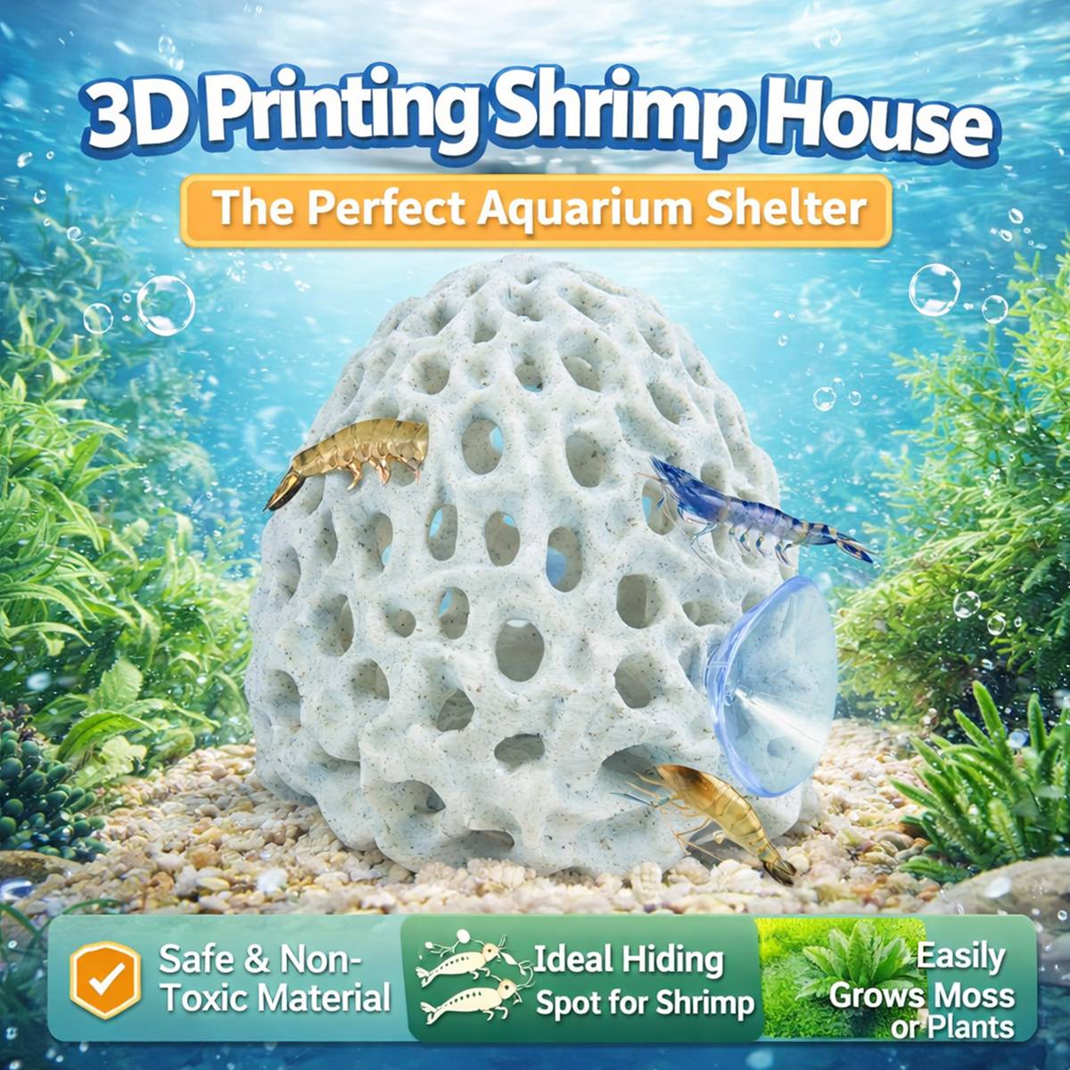 3D Printed Shrimp House Aquarium Shelter