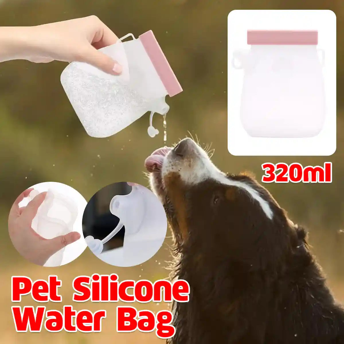 Portable Pet Water Bag 320ml Silicone Travel Bottle for Dogs & Cats