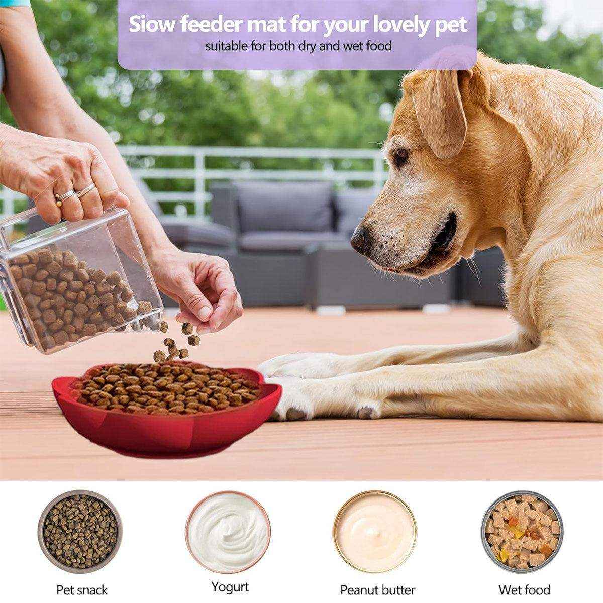Rose-Shaped Slow Feeder Dog Bowl with Non-Slip Suction Base