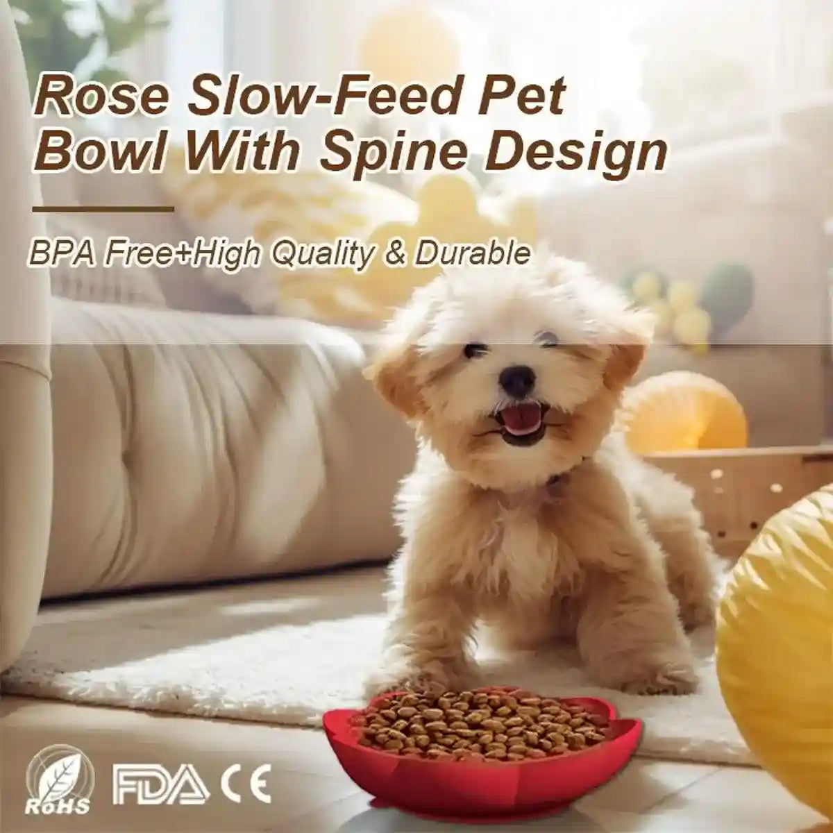 Rose-Shaped Slow Feeder Dog Bowl with Non-Slip Suction Base