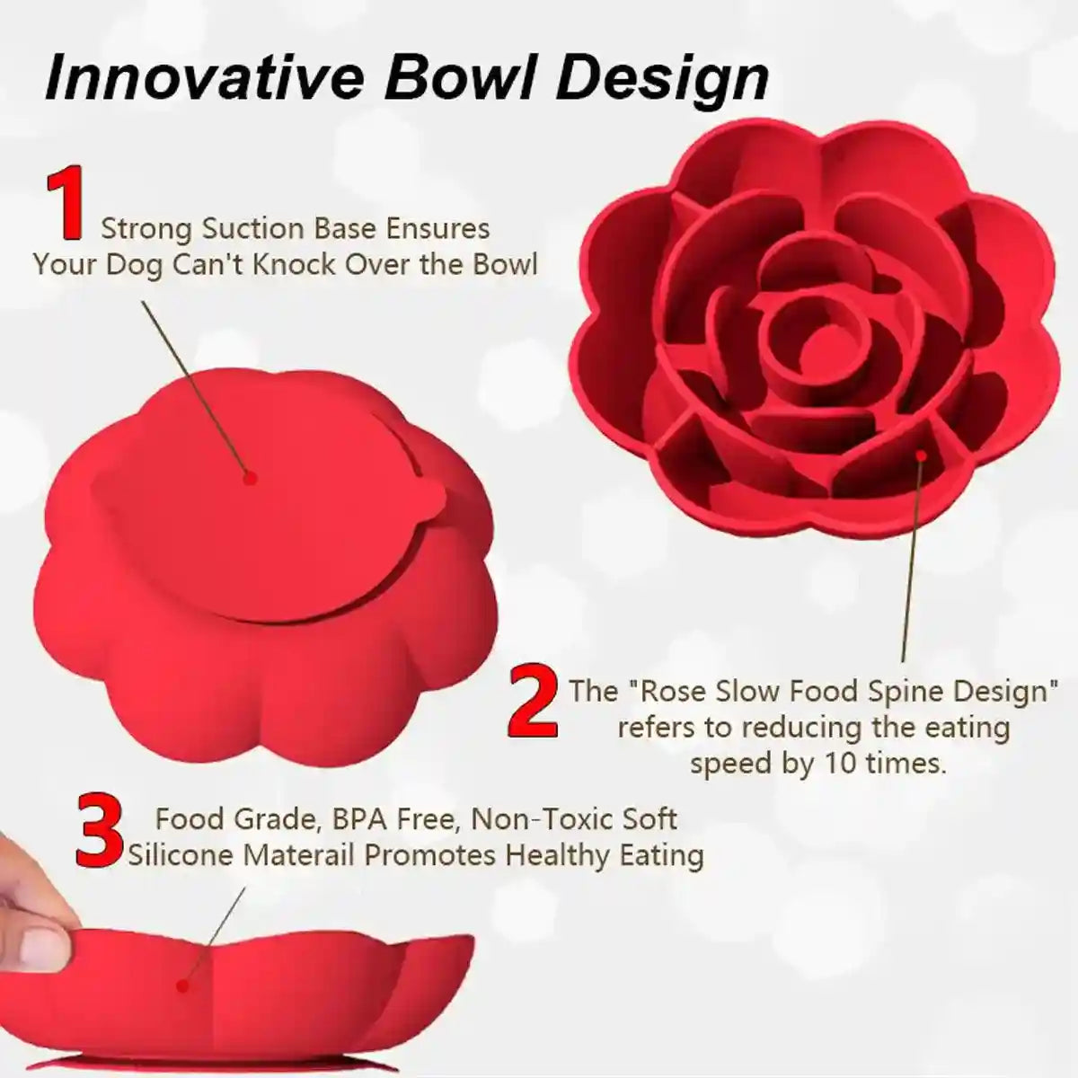 Rose-Shaped Slow Feeder Dog Bowl with Non-Slip Suction Base