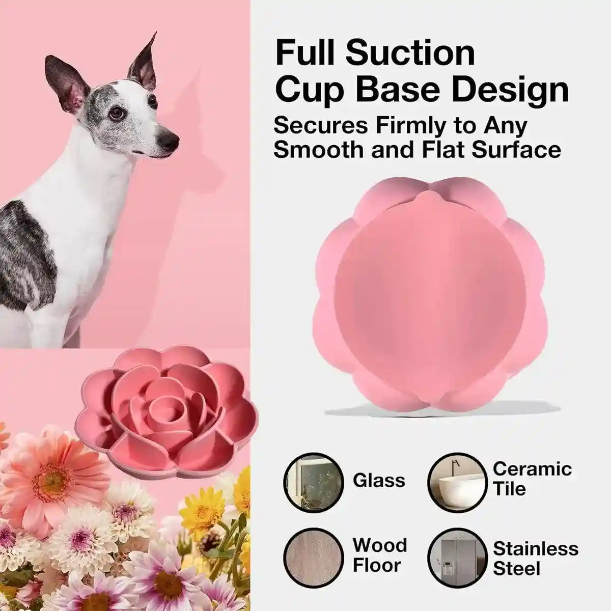 Rose-Shaped Slow Feeder Dog Bowl with Non-Slip Suction Base