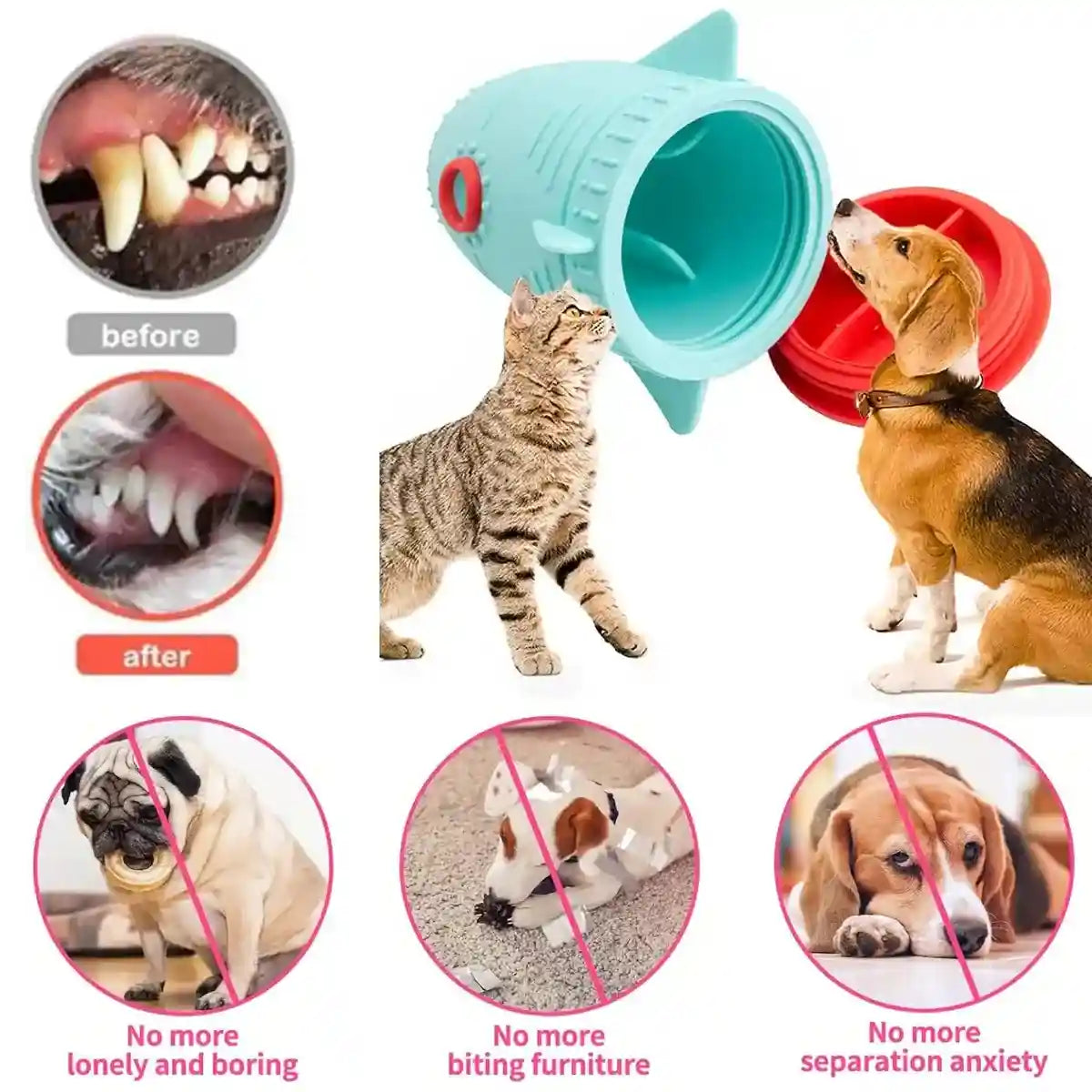Rocket-Shaped Interactive Toy with Silicone Dog Treat Dispenser
