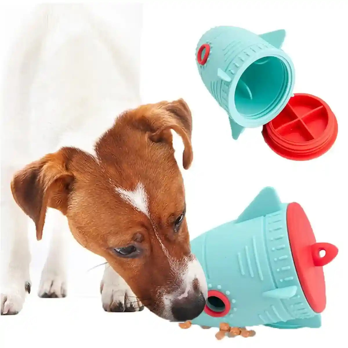 Rocket-Shaped Interactive Toy with Silicone Dog Treat Dispenser