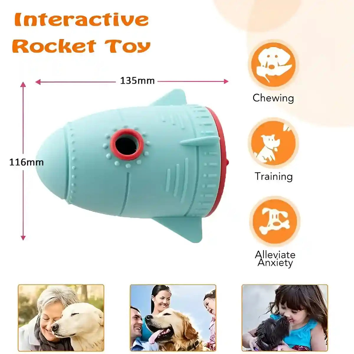 Rocket-Shaped Interactive Toy with Silicone Dog Treat Dispenser
