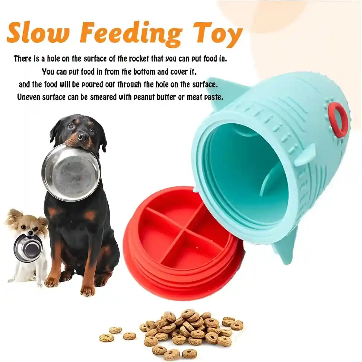Rocket-Shaped Interactive Toy with Silicone Dog Treat Dispenser