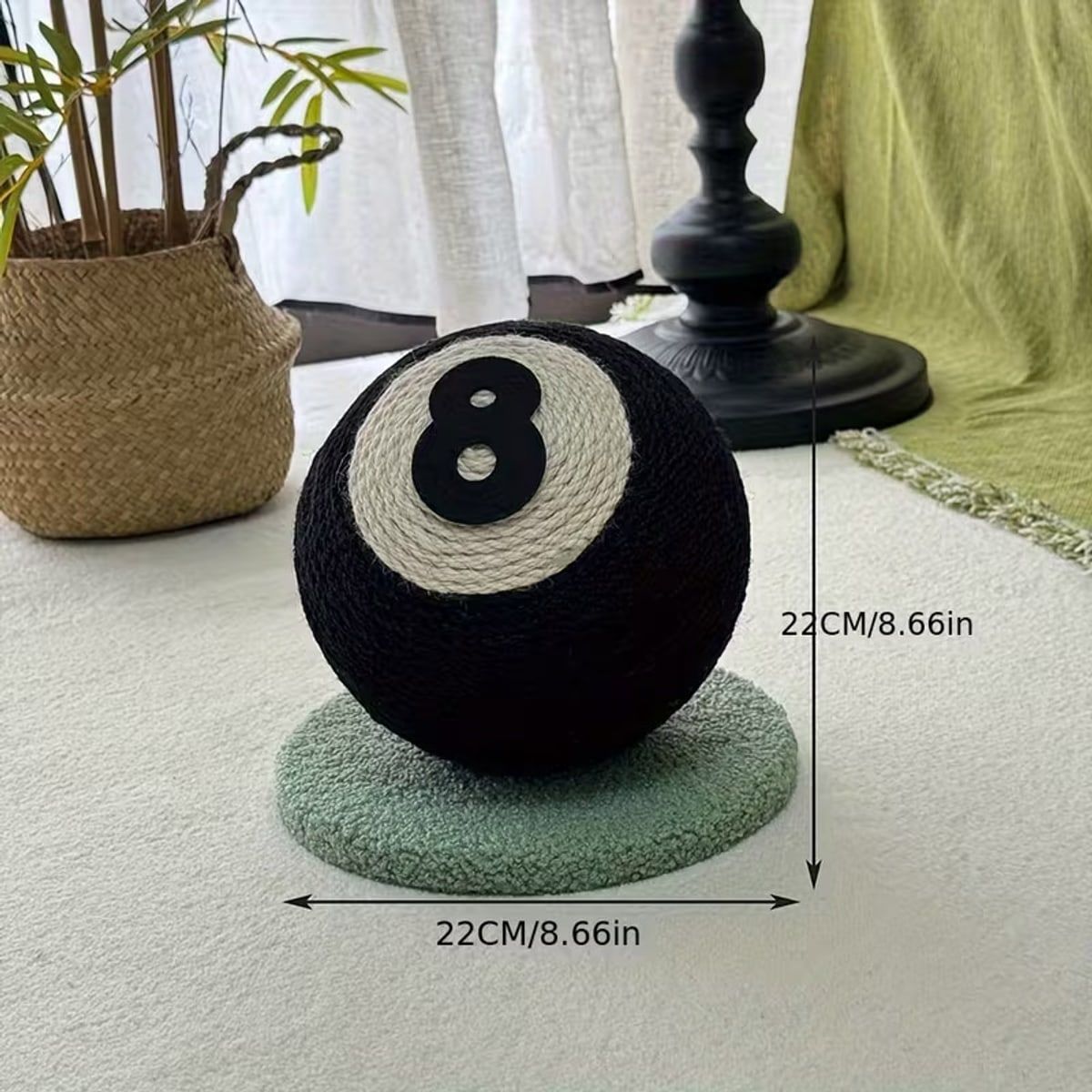 Black 8 Ball Sisal Cat Scratcher Toy Stand