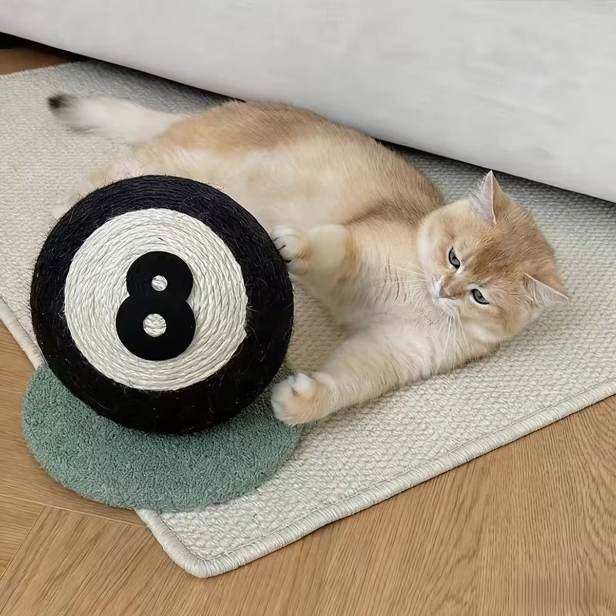 Black 8 Ball Sisal Cat Scratcher Toy Stand