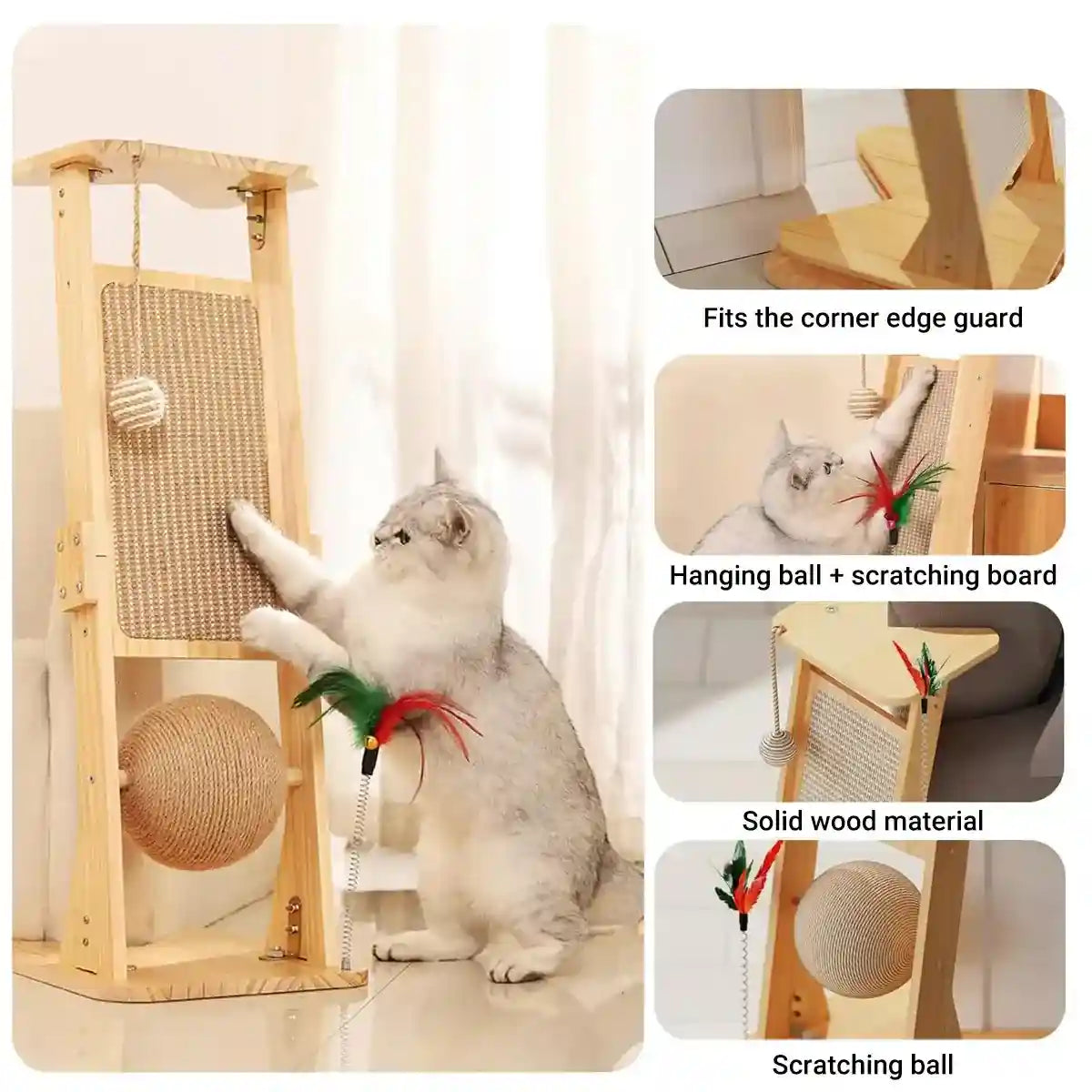 Vertical Play Tower with Sisal Cat Scratching Post and Toys