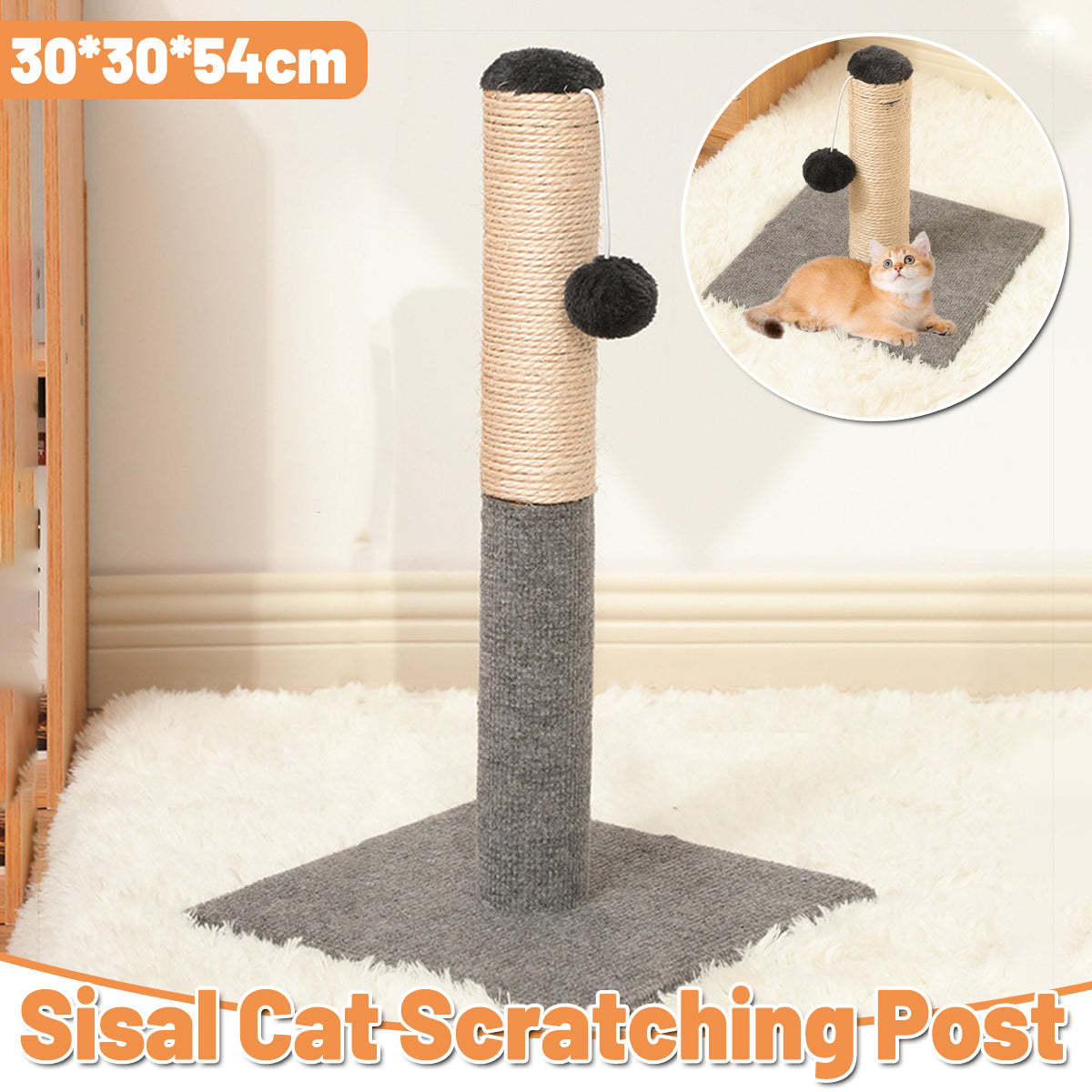 Adjustable Sisal Cat Scratching Post With Toy Ball