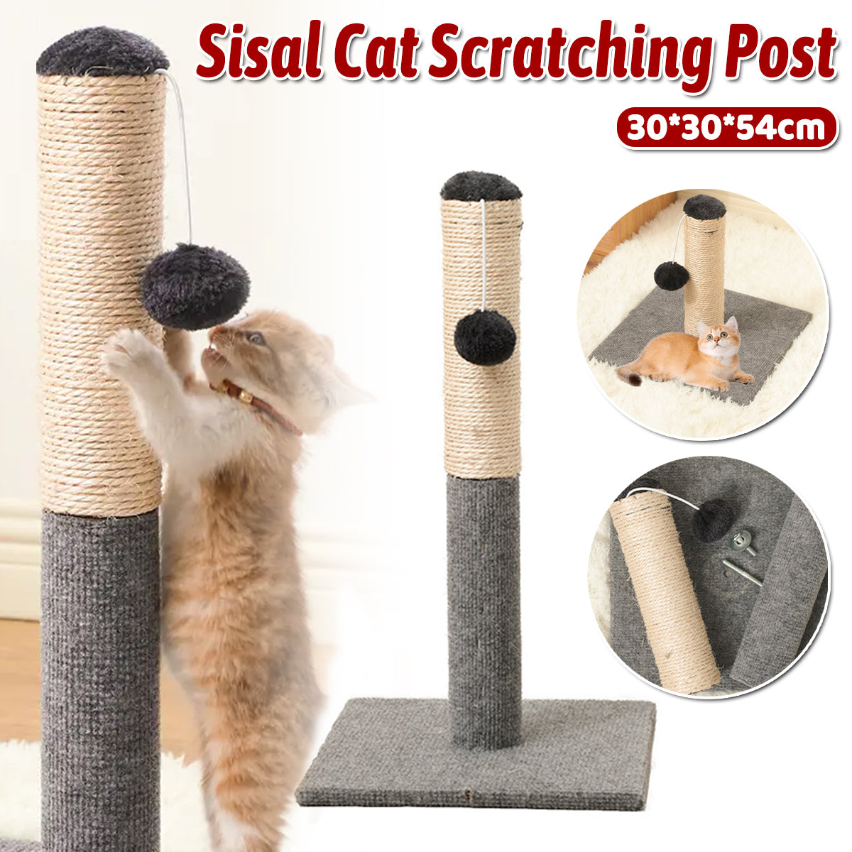 Adjustable Sisal Cat Scratching Post With Toy Ball