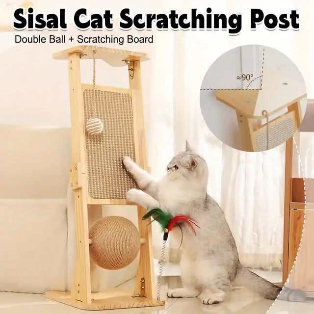 Indoor vertical sisal cat scratching post with interactive toys