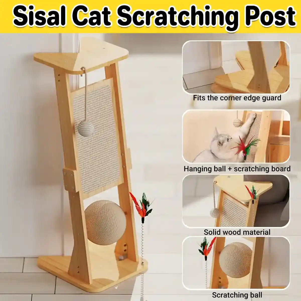 Vertical Play Tower with Sisal Cat Scratching Post and Toys