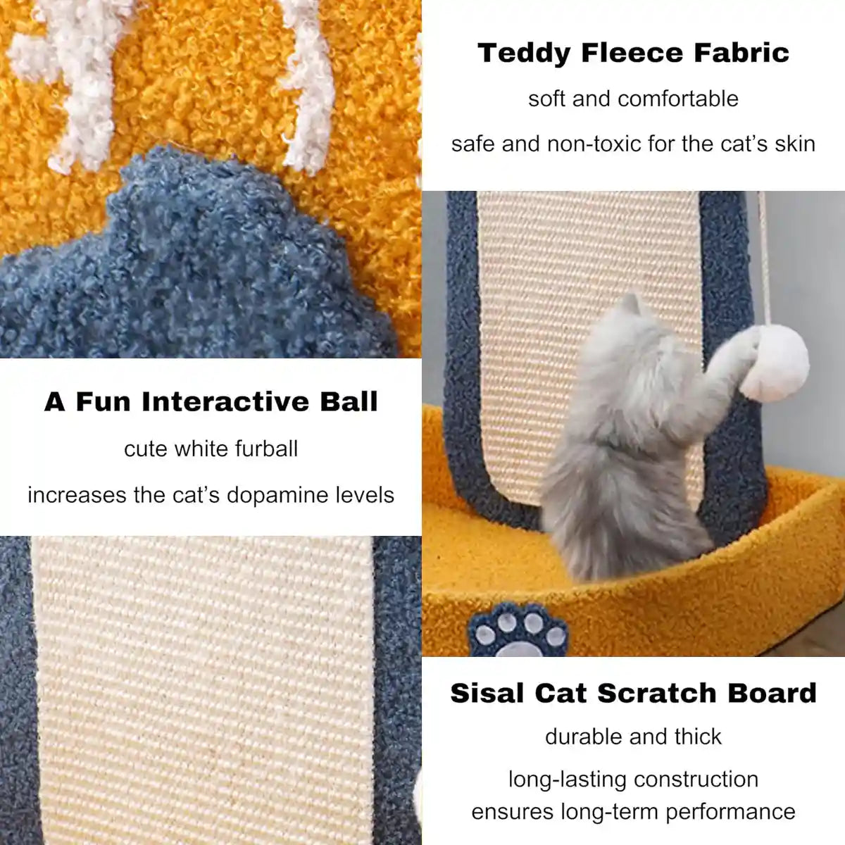 Sisal Cat Climbing Frame with Bed and Interactive Toy Ball