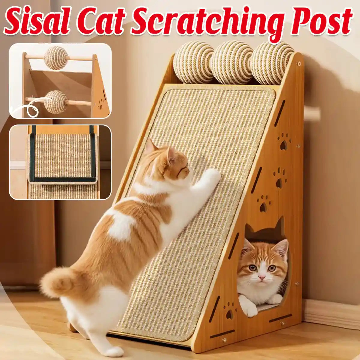 Multifunctional Sisal Cat Scratching Post with Playhouse Design