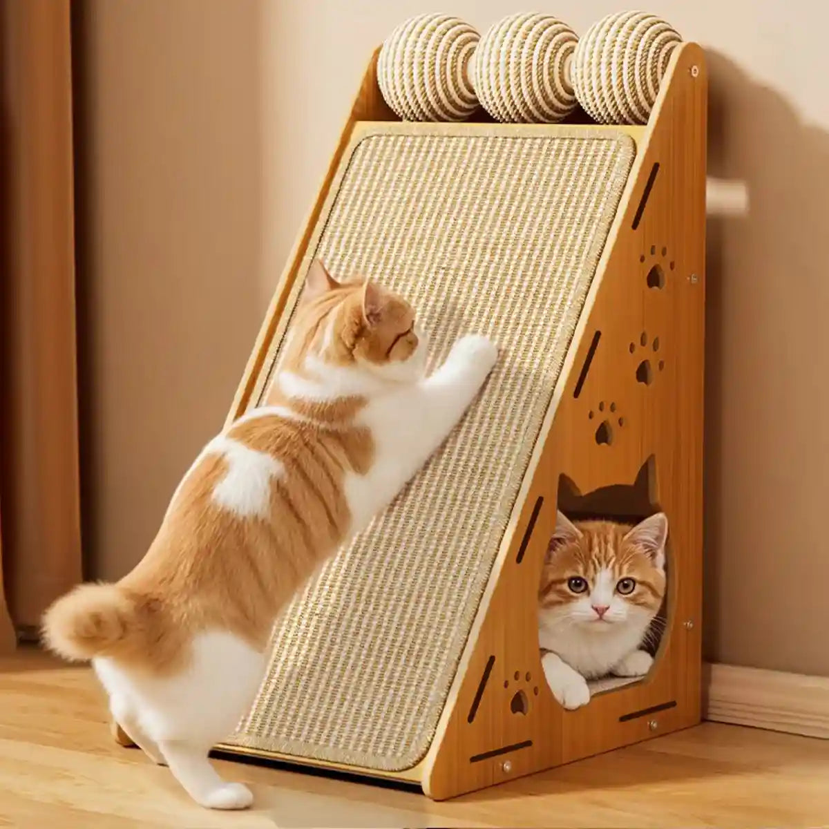 Multifunctional Sisal Cat Scratching Post with Playhouse Design