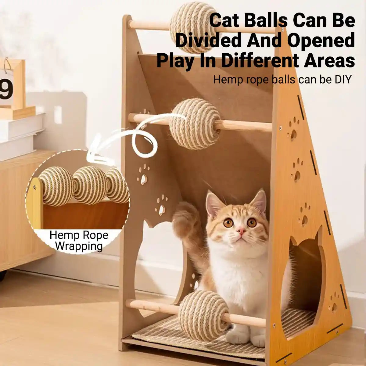 Multifunctional Sisal Cat Scratching Post with Playhouse Design