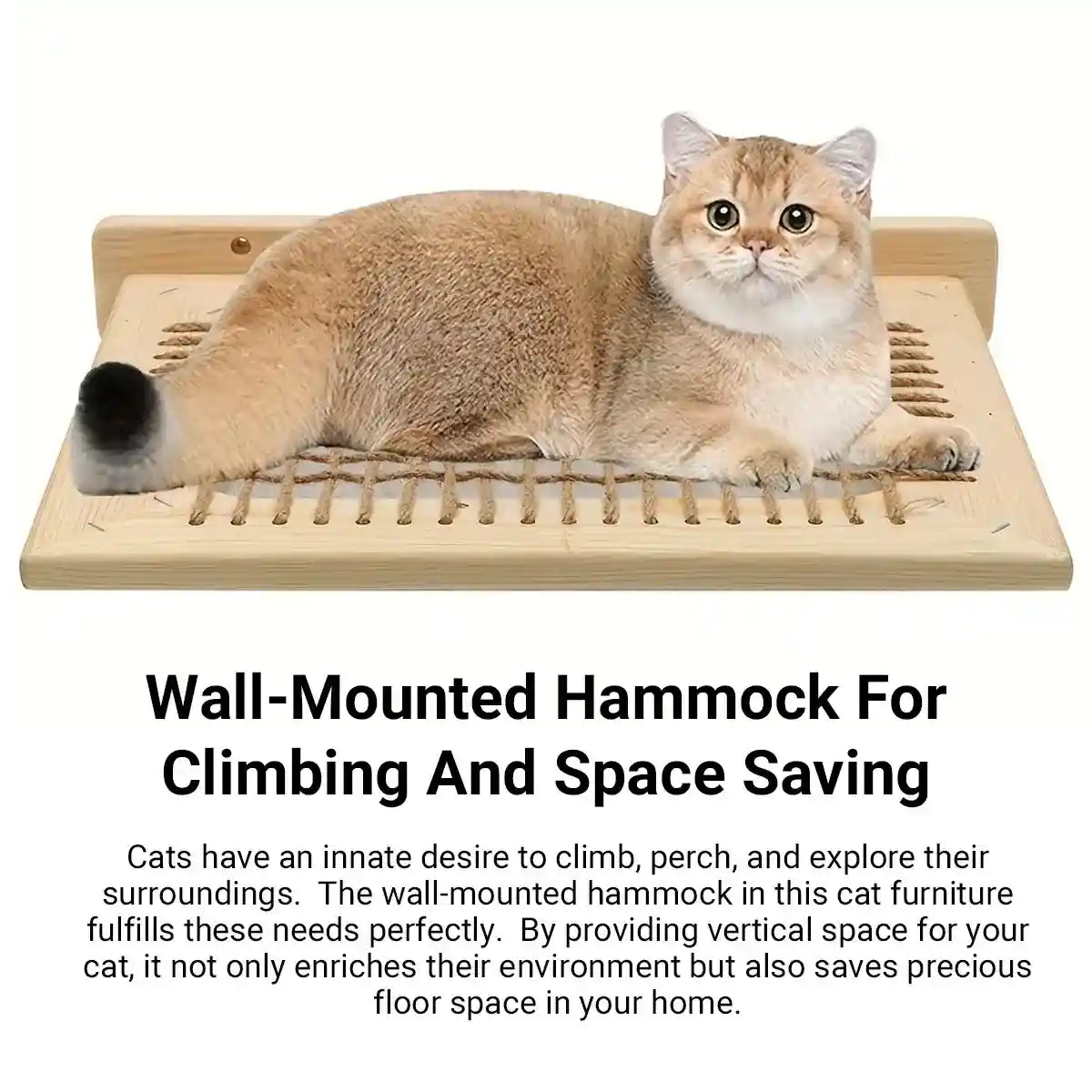 Wall-Mounted Cat Hammock Solid Wood Space-Saving Cat Shelf