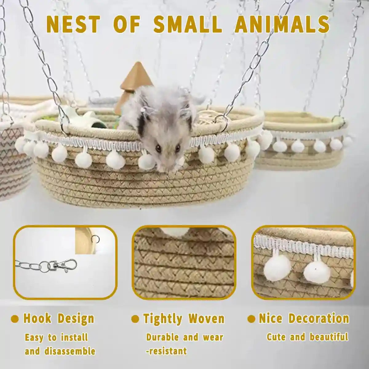 Small Pet Hammock Hanging Bed for Hamsters and Rabbits