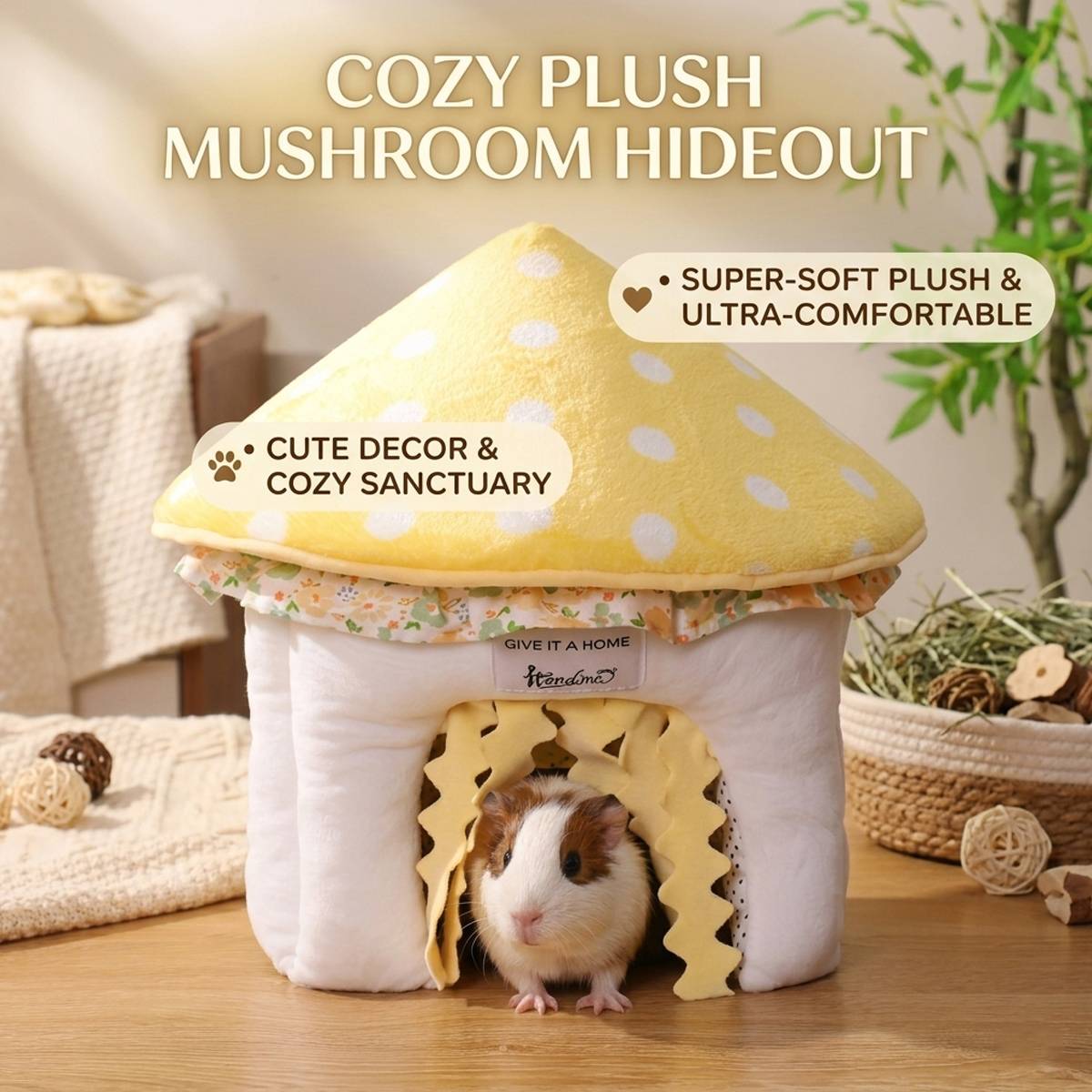 Mushroom Pet House Soft Plush Small Animal Hideout