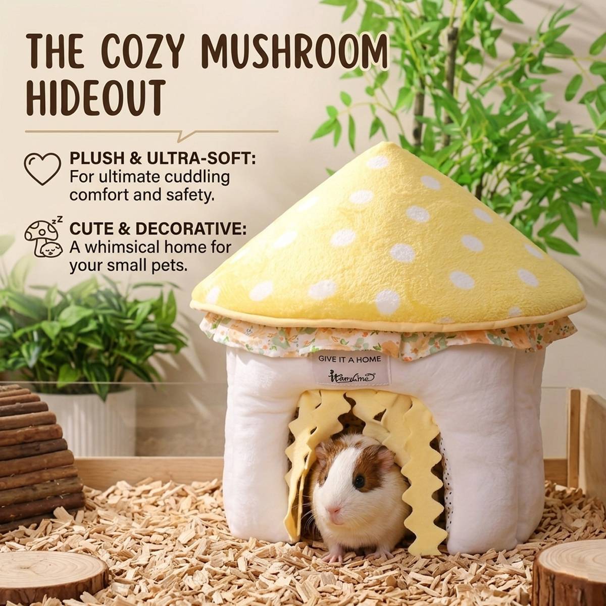 Mushroom Pet House Soft Plush Small Animal Hideout