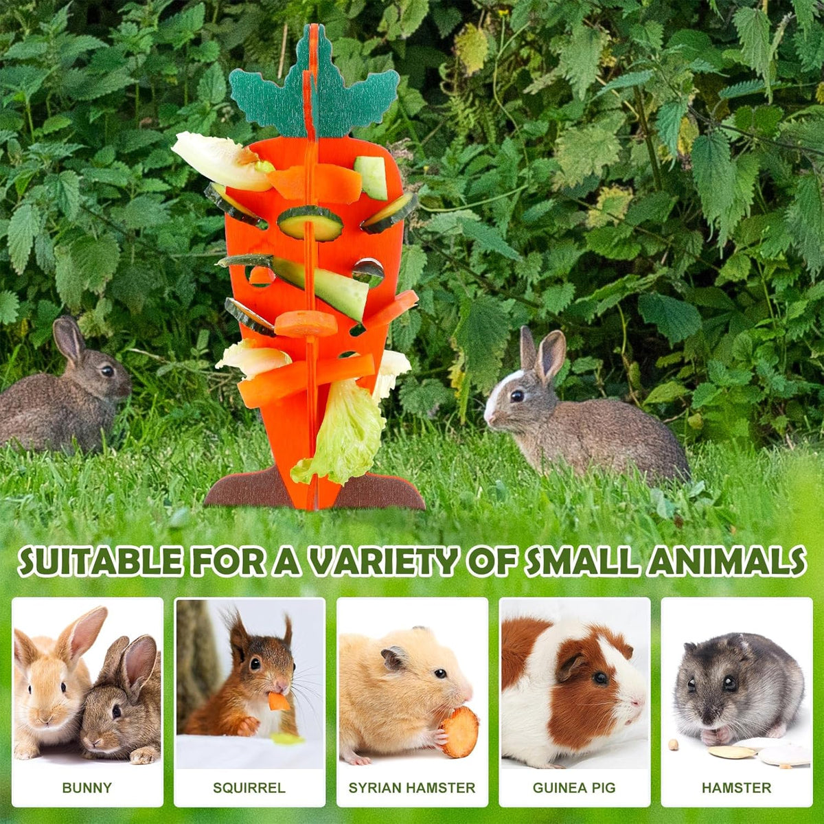 Wooden Small Pet Food Dispenser Carrot Shape