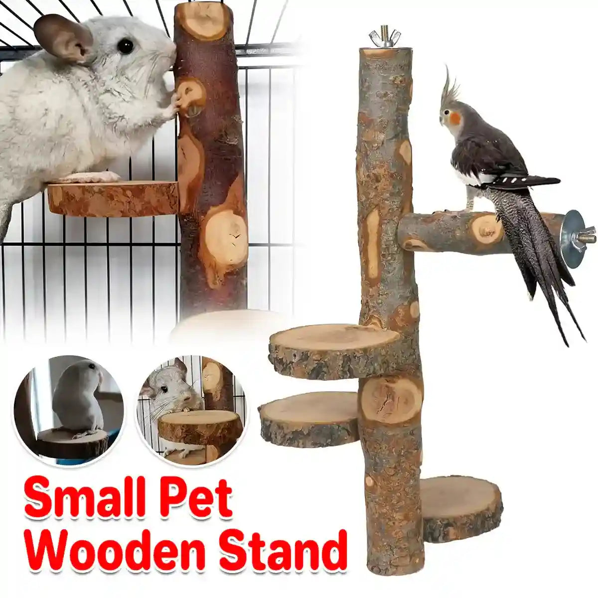 Small Pet Wooden Stand Climbing Platform for Birds Chinchillas & Rodents