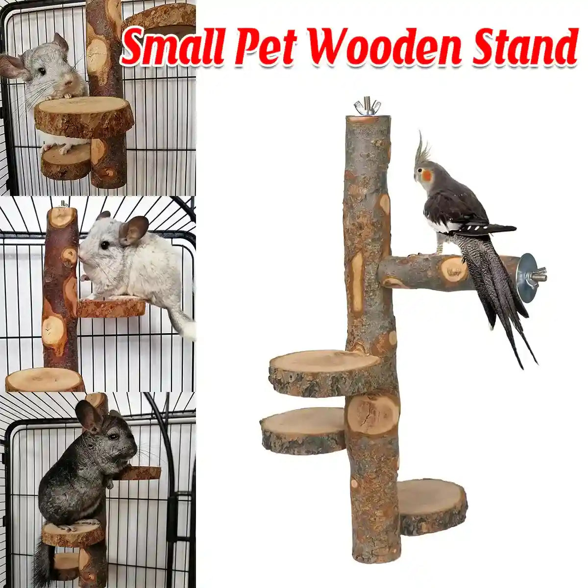 Small Pet Wooden Stand Climbing Platform for Birds Chinchillas & Rodents