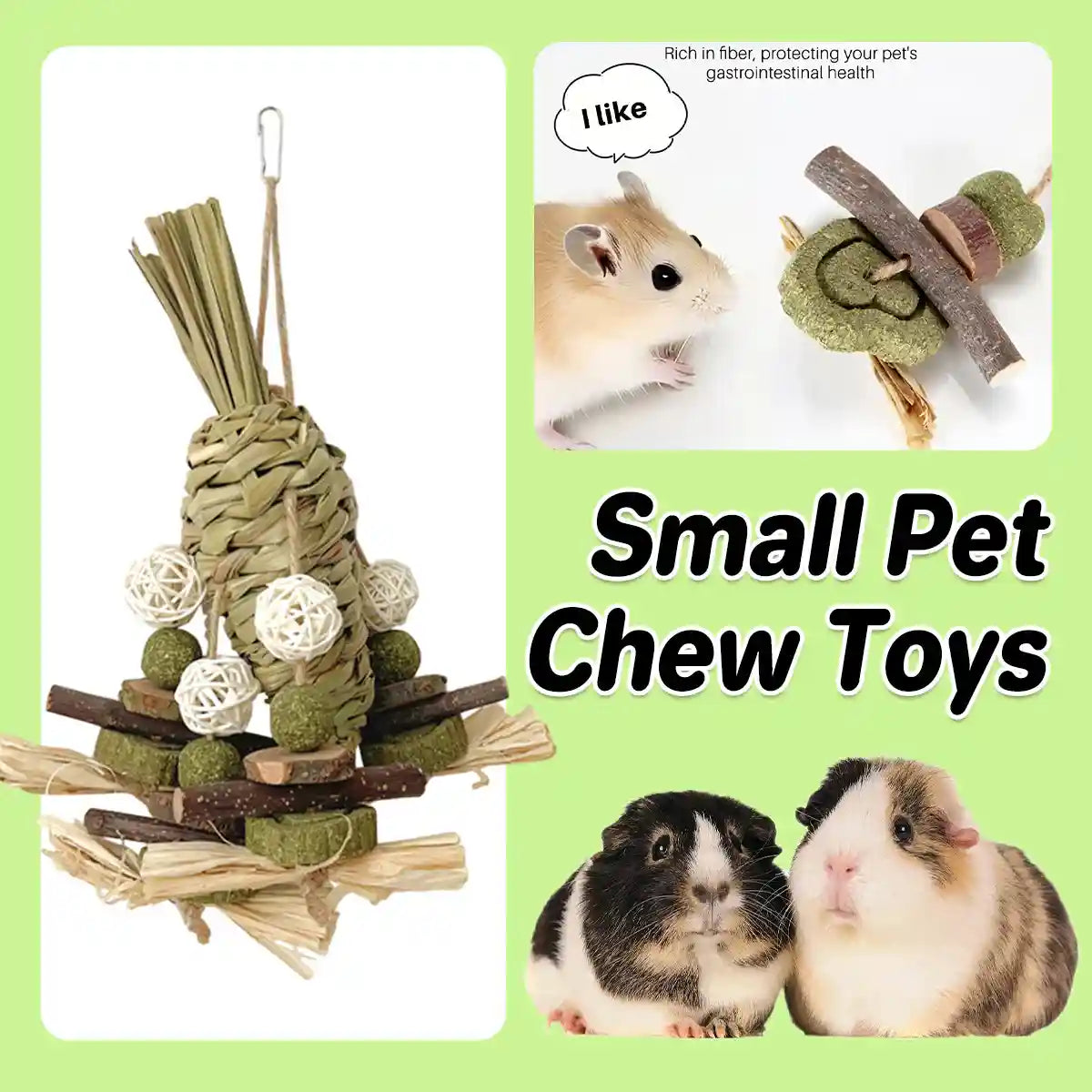 Small Pet Chew Toy Apple Branch & Carrot Cake Molar Treat for Rabbits & Hamsters