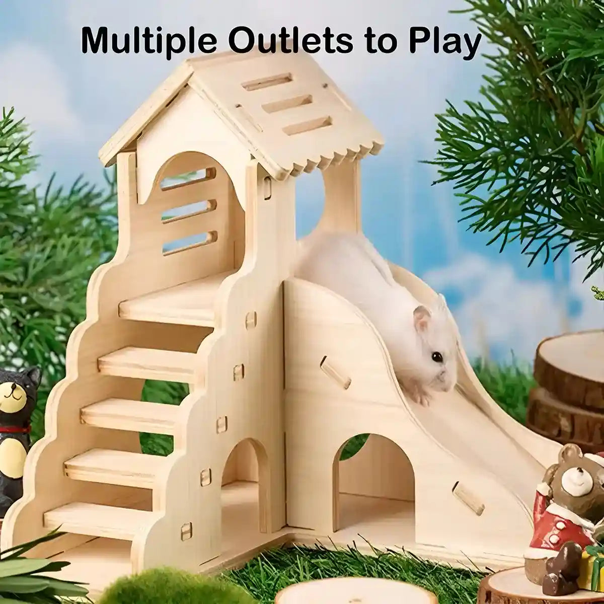 Fun Wooden Hamster Playground Slide for Small Pets Cage