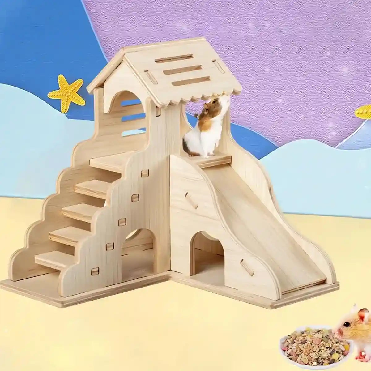 Fun Wooden Hamster Playground Slide for Small Pets Cage