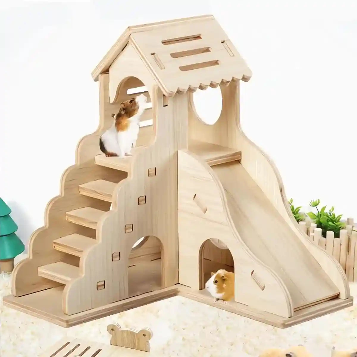 Fun Wooden Hamster Playground Slide for Small Pets Cage