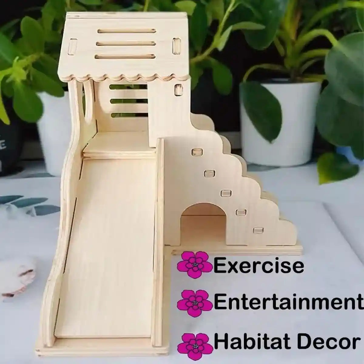 Fun Wooden Hamster Playground Slide for Small Pets Cage
