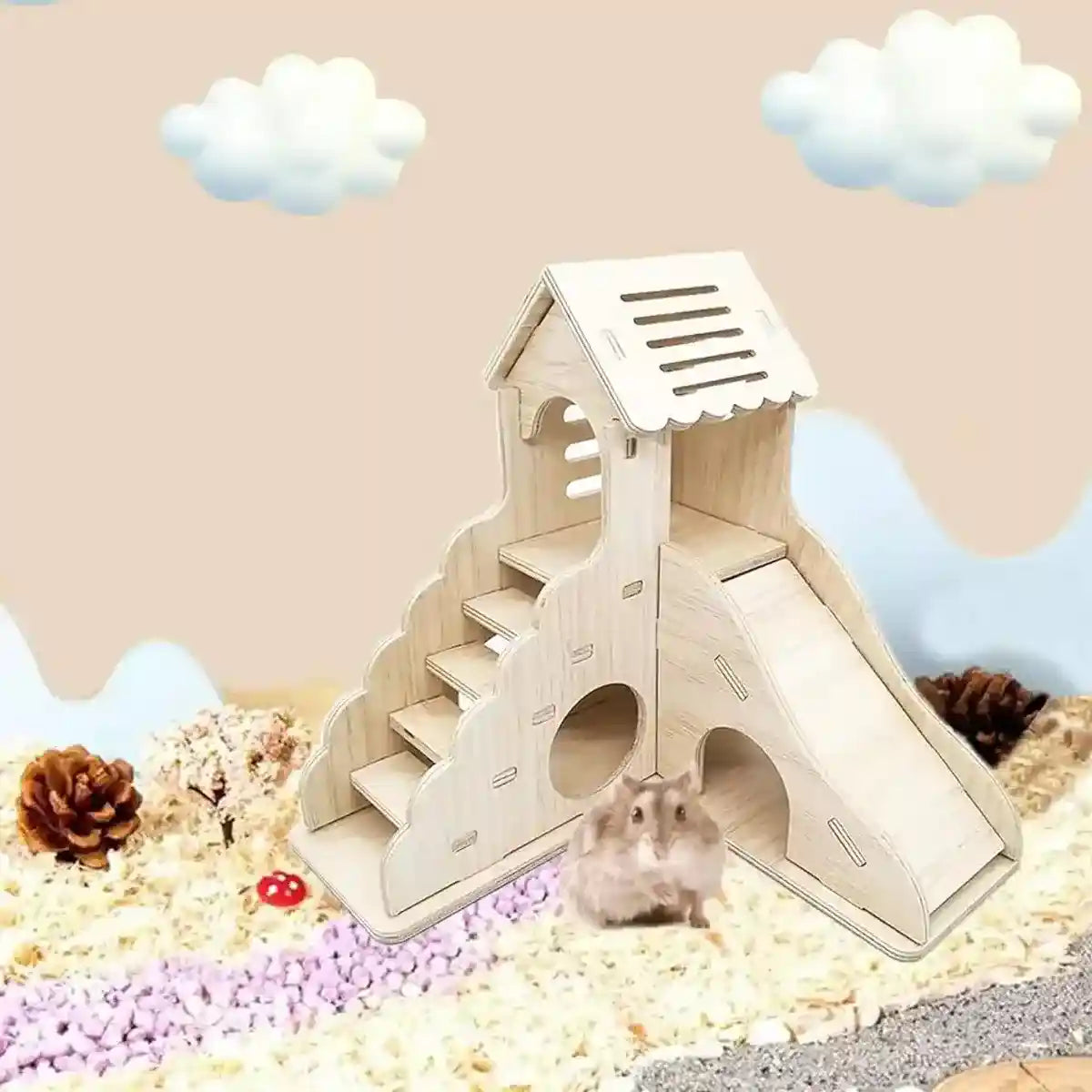 Fun Wooden Hamster Playground Slide for Small Pets Cage