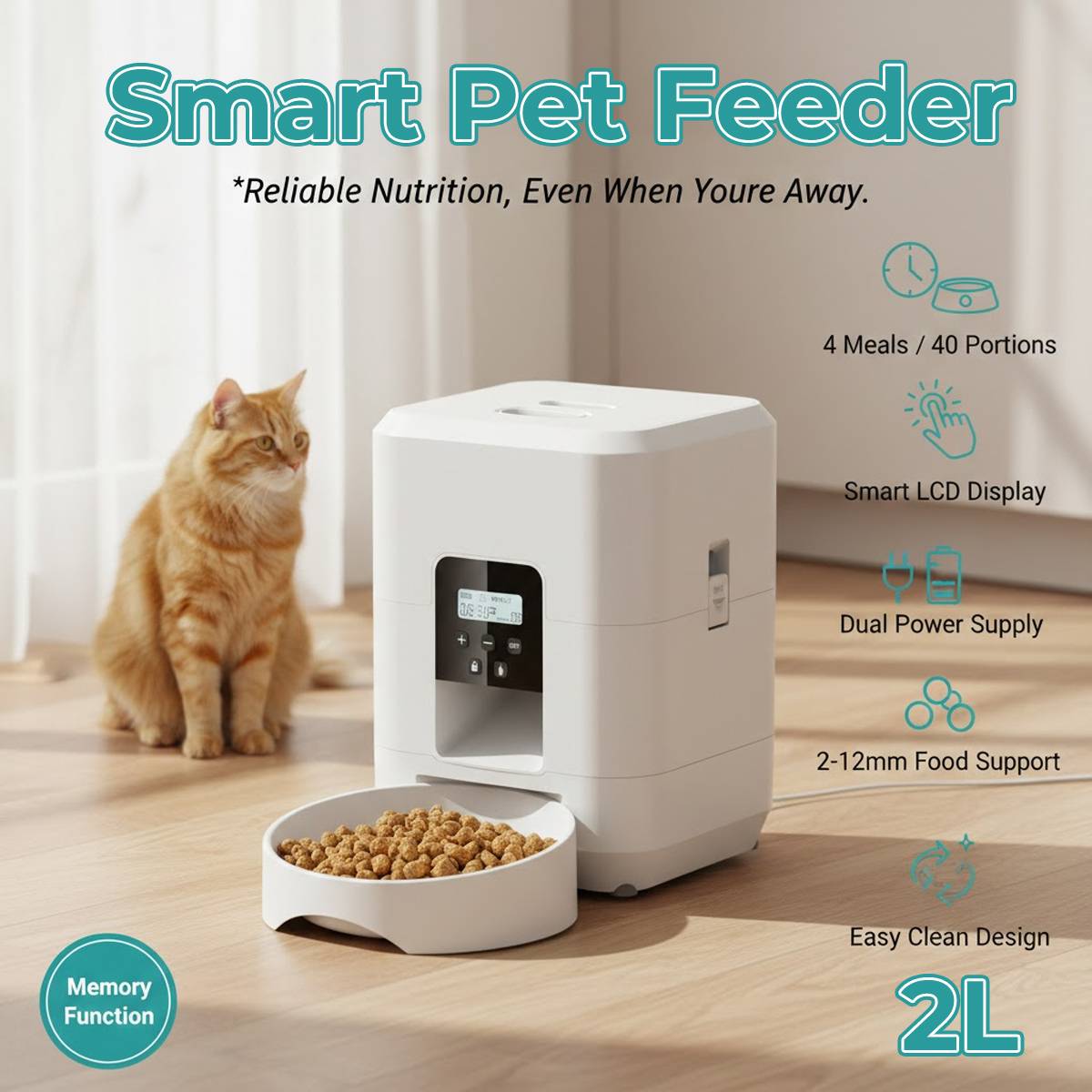 Smart Pet Feeder 2L Automatic Cat And Dog Food Dispenser