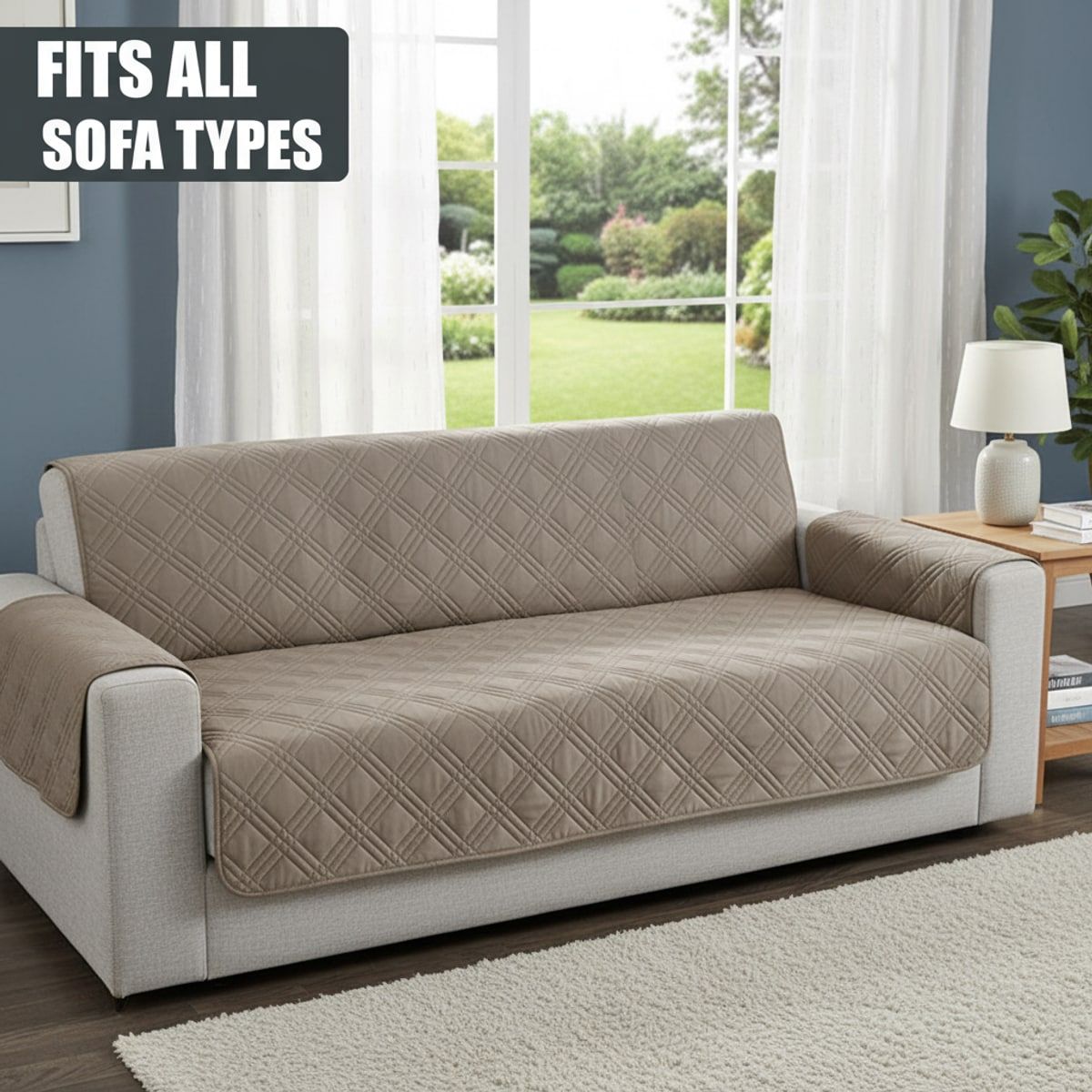 2 Pcs Khaki Waterproof Quilted Pet Sofa Covers