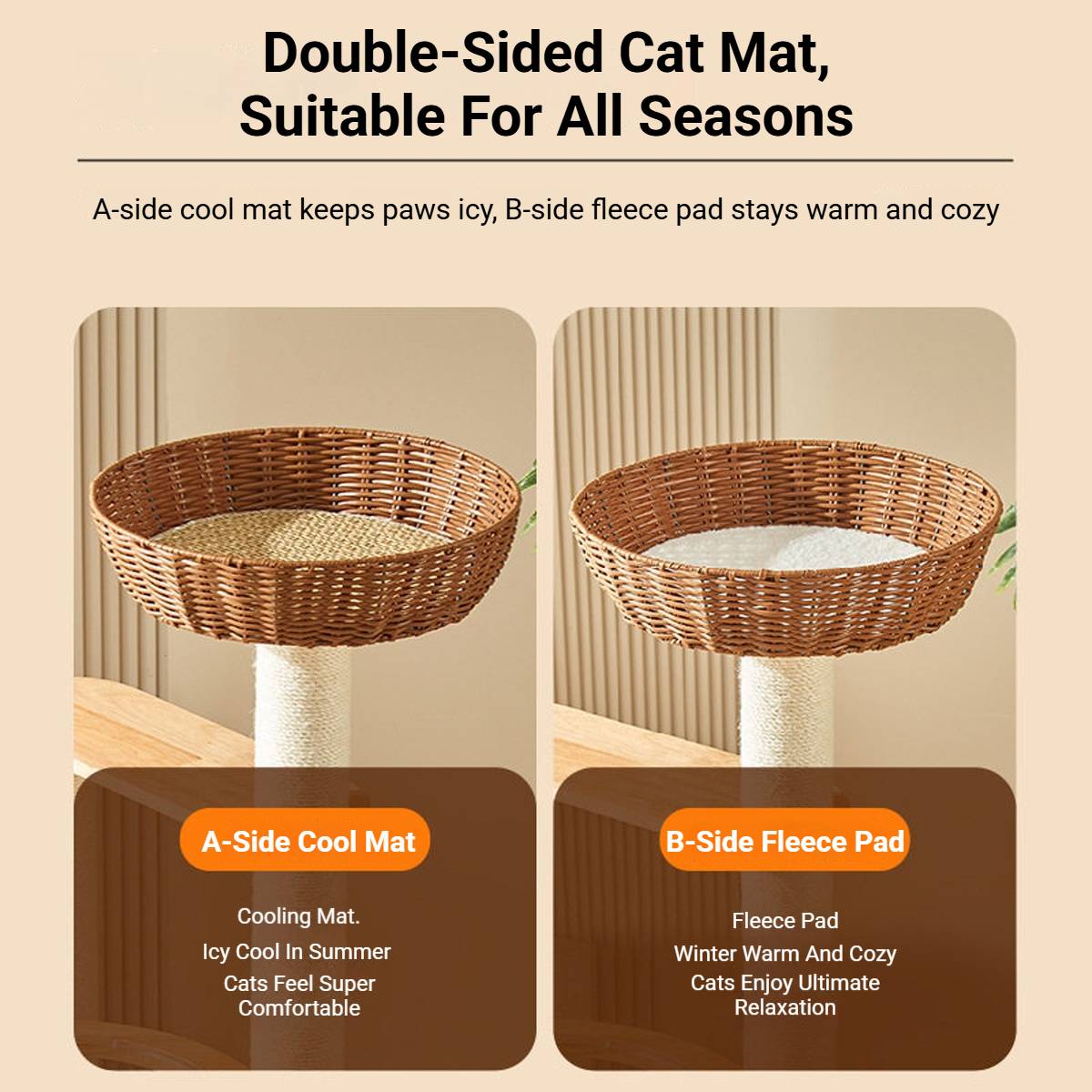 Wood Cat Climbing Frame With Rattan Beds