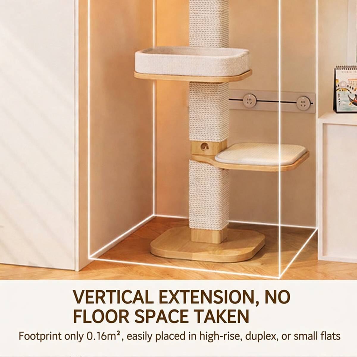 Solid Wood Floor to Ceiling Cat Tree | Adjustable Height Cat Tower