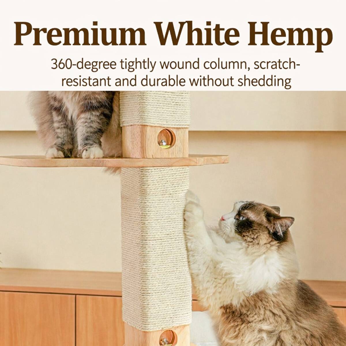 Solid Wood Floor to Ceiling Cat Tree | Adjustable Height Cat Tower