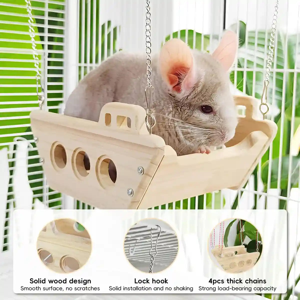 Wooden Hanging Small Animal Hammock Cage Swing Bed for Hamsters & Chinchillas