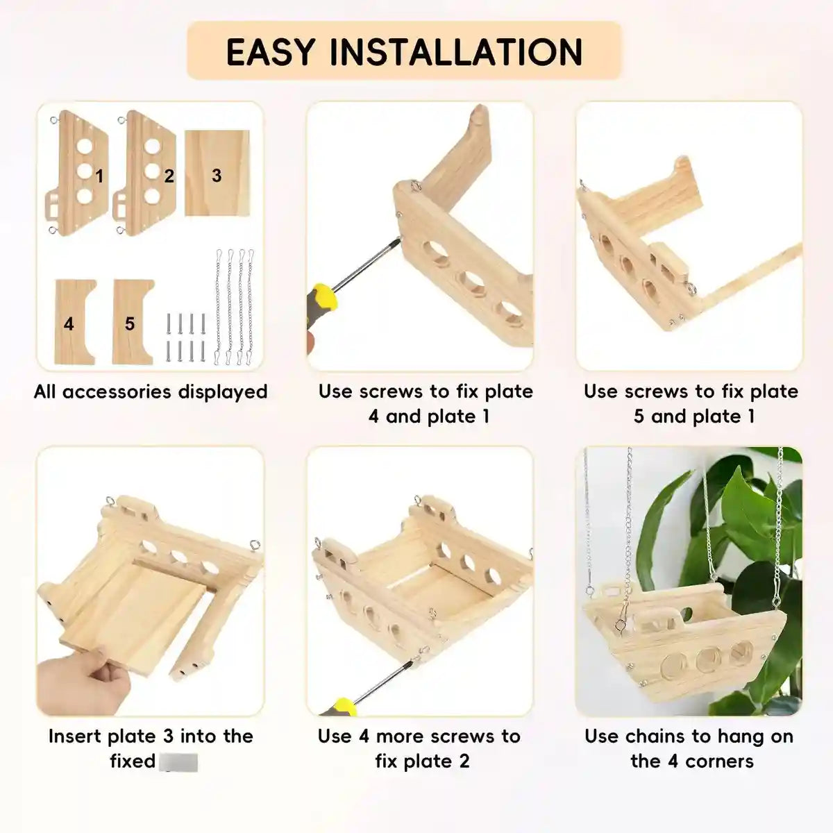 Wooden Hanging Small Animal Hammock Cage Swing Bed for Hamsters & Chinchillas