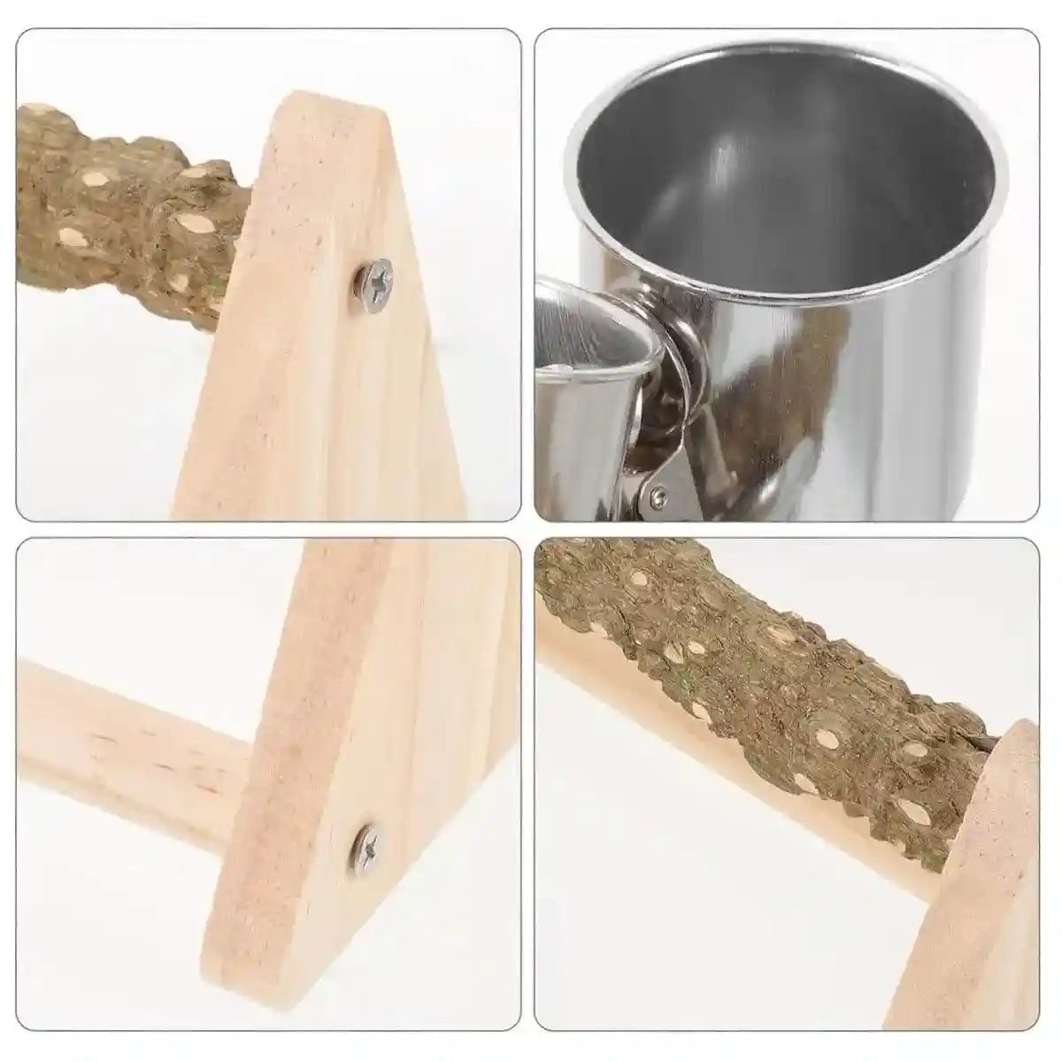 Wooden Desktop Feeder with Bowls Ideal Bird Perch Stand for Small Parrots