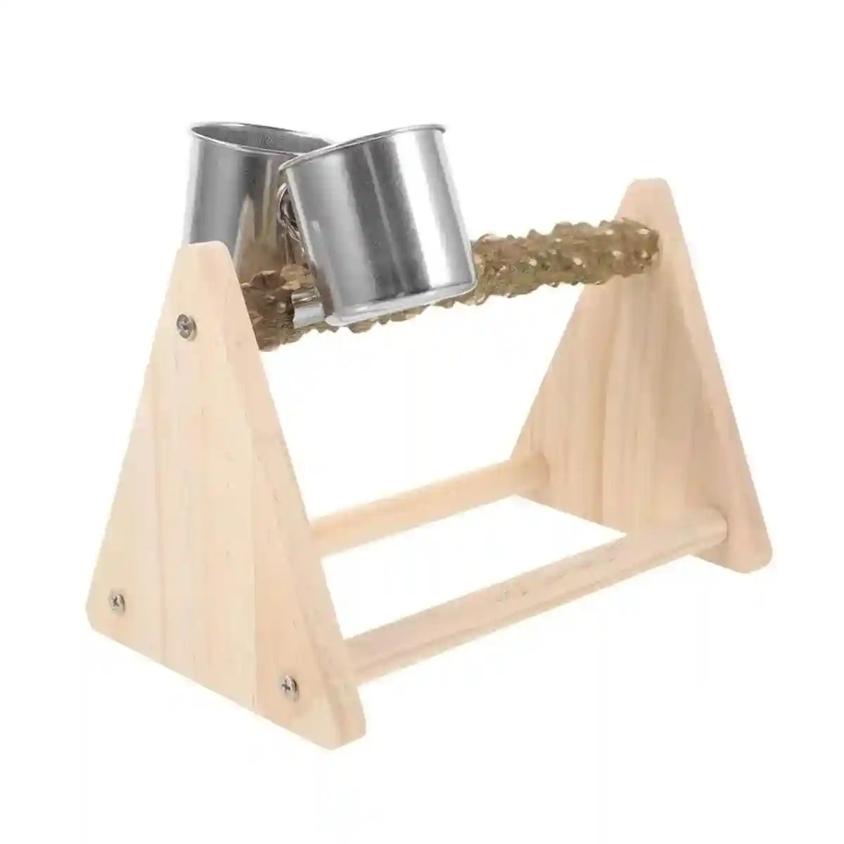 Wooden Desktop Feeder with Bowls Ideal Bird Perch Stand for Small Parrots