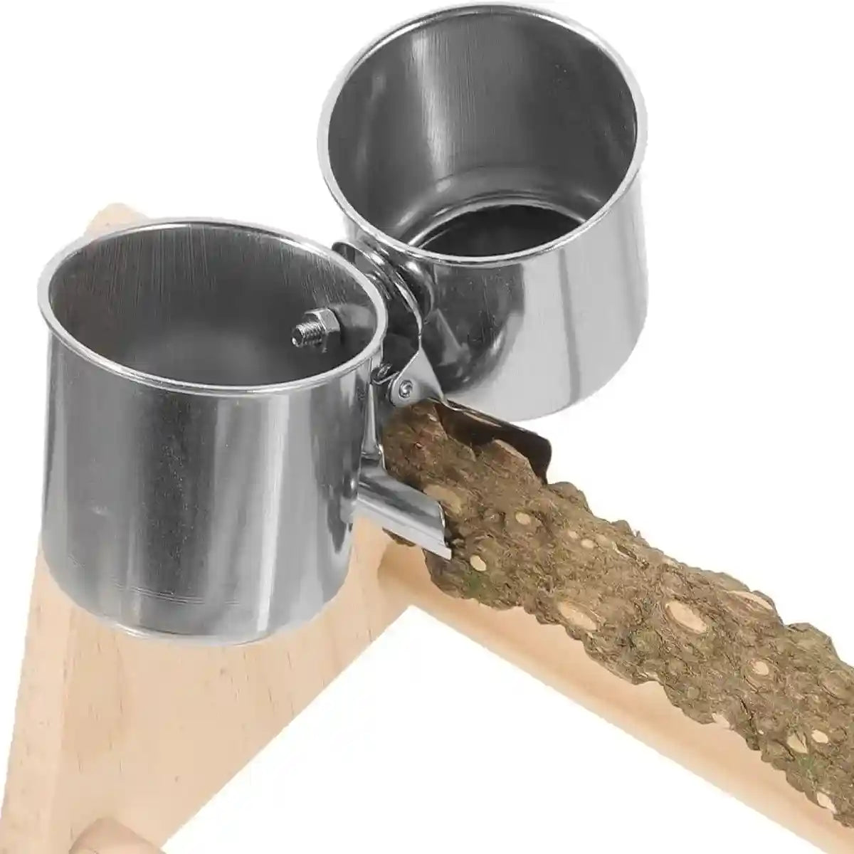 Wooden Desktop Feeder with Bowls Ideal Bird Perch Stand for Small Parrots